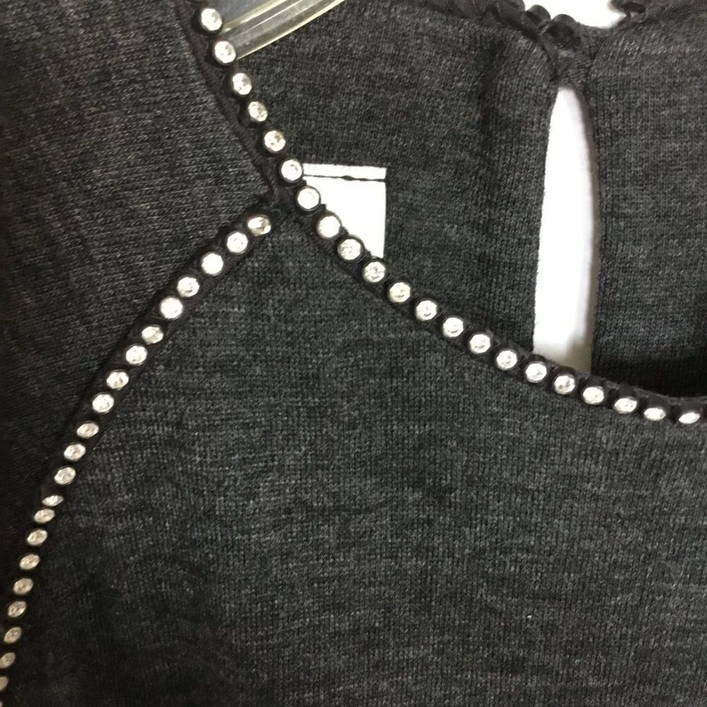 NR1 by Ned Gould Midi Dress Vintage Wool Gray with Rhinestone Accents in Size 10 - Picture 6 of 7